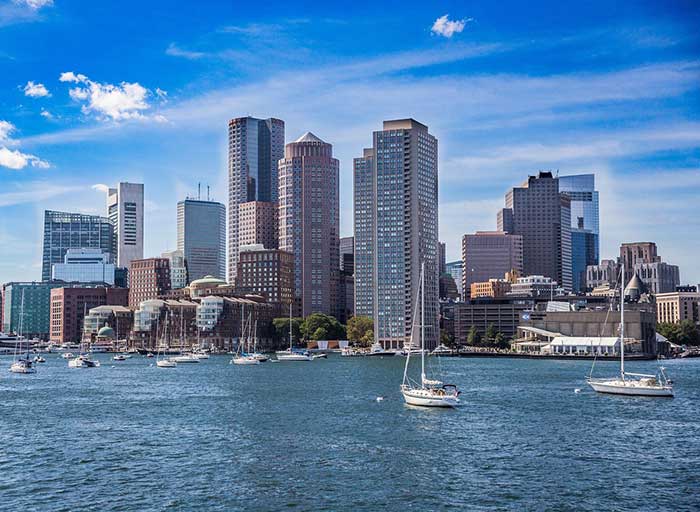Boston harbor with sailboats